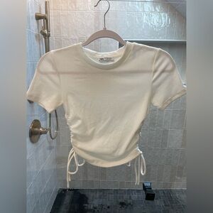 Zara White Ribbed T-Shirt